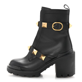 VALENTINO GARAVANI Calfskin Roman Stud 20/40mm Combat Boots 38.5 Black