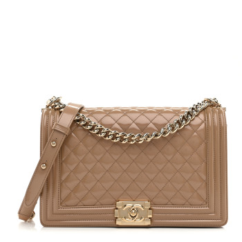 CHANEL Iridescent Glazed Calfskin Quilted New Medium Boy Flap Dark Beige