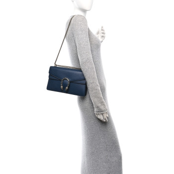 GUCCI Pebbled Calfskin Small Dionysus Shoulder Bag Blue Agata