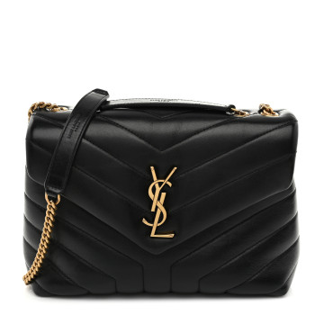 SAINT LAURENT Calfskin Y Quilted Monogram Small Loulou Chain Satchel Black