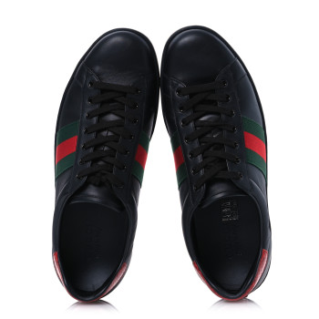 GUCCI Miro Soft Calfskin Ayers Web Mens Ace Sneakers 10.5 Black Rosso