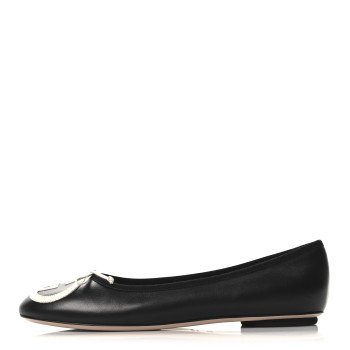GUCCI Malaga Kid Jarret Ballet Flats 37.5 Black White