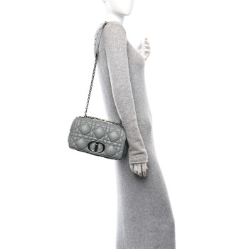 CHRISTIAN DIOR Calfskin Macrocannage Medium Caro Bag Iron Grey