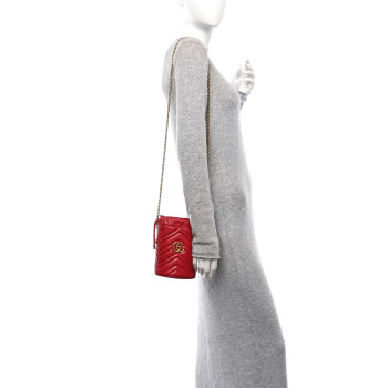 GUCCI Calfskin Matelasse Mini GG Marmont 2.0 Bucket Bag Hibiscus Red