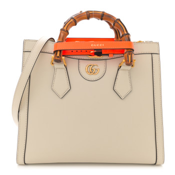 GUCCI Wonka Grain Calfskin Medium Diana Tote Bag Mystic White Orange Fluo