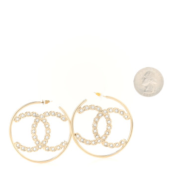 CHANEL Crystal High Society CC Hoop Earrings Gold