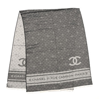 CHANEL Cashmere Silk Quilted CC Logo Scarf Black