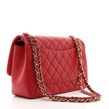 CHANEL Caviar Quilted Jumbo Double Flap Red