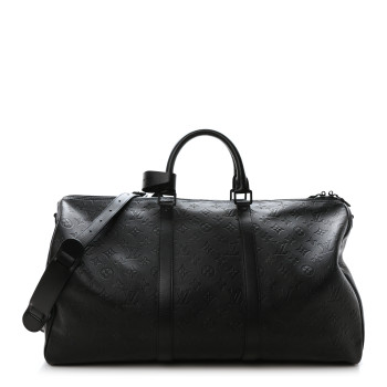 LOUIS VUITTON Calfskin Shadow Monogram Keepall Bandouliere 50 Black