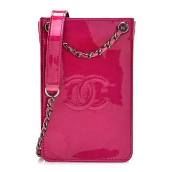CHANEL Patent CC Phone Holder Crossbody Pink