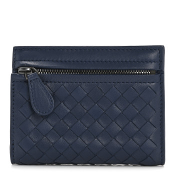 BOTTEGA VENETA Nappa Intrecciato Bifold Zip Wallet Navy