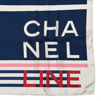 CHANEL Silk Cruise Print CC Square Scarf Blue Red White