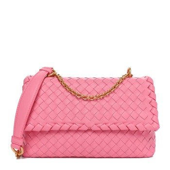 BOTTEGA VENETA Nappa Intrecciato Small Olimpia Shoulder Bag Antique Pink