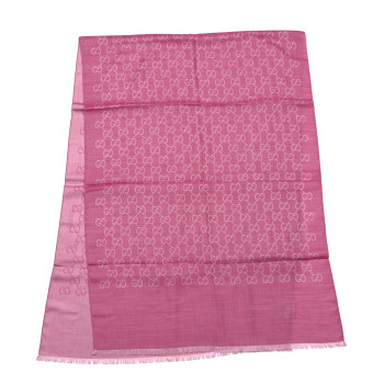 GUCCI Wool Silk Monogram GGWeb Fringe Shawl Old Rose Pink