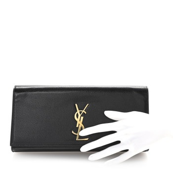 SAINT LAURENT Patent Grain De Poudre Monogram Cassandre Clutch Black
