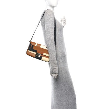 FENDI Vitello Grace Intarsio Geometric Brandy Black Multicolor