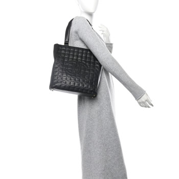 CHANEL Lambskin Quilted Chocolate Bar Tote Black