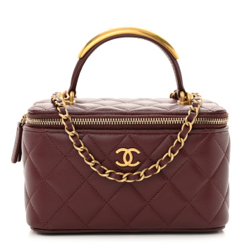 CHANEL Lambskin Quilted Metal Small Top Handle Vanity Case With Chain Burgundy