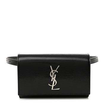 SAINT LAURENT Calfskin Lizard Embossed Monogram Kate Belt Bag Black