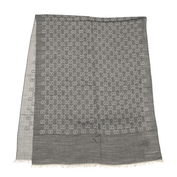 GUCCI Wool Silk GG Monogram GGNat Scarf Lead