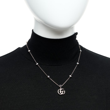 GUCCI Sterling Silver Blue Topaz Mother of Pearl Turquoise Double GG Pendant Necklace