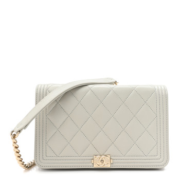 CHANEL Caviar Quilted Boy Wallet On Chain WOC Grey