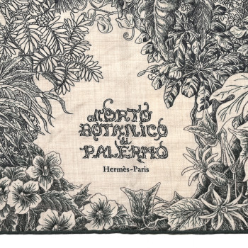 HERMES Cashmere Silk All 'Orto Botanico Di Palermo Shawl 140 Vert Loden Naturel Encre