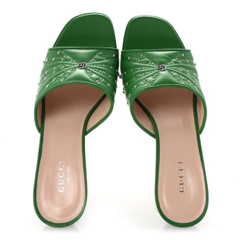 GUCCI Calfskin Embellished Claire Mules 37.5 Spring Green