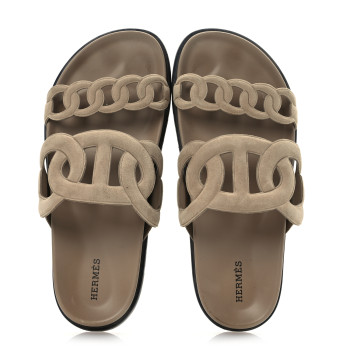 HERMES Suede Goatskin Extra Sandals 39 Beige Argile