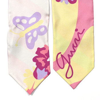 GUCCI Silk Twill Flower Print Scarf Fluo Pink