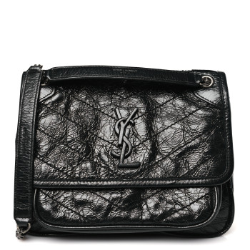 SAINT LAURENT Crinkled Calfskin Matelasse Monogram Baby Niki Chain Satchel Black