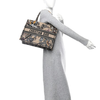 CHRISTIAN DIOR Canvas Embroidered Jardin D'Hiver Medium Book Tote Beige Multicolor