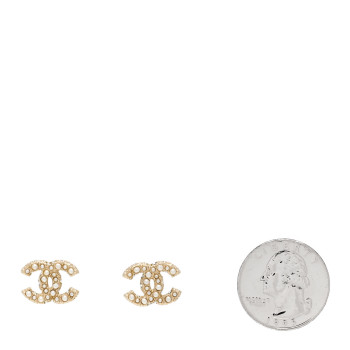 CHANEL Metal Graduated Pearl Crystal CC Earrings Light Gold