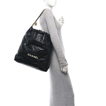 CHANEL Calfskin Quilted Large Chanel 22 Black White