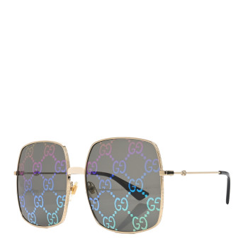 GUCCI Metal Rectangular Frame Sunglasses GG0414S Gold Multicolor