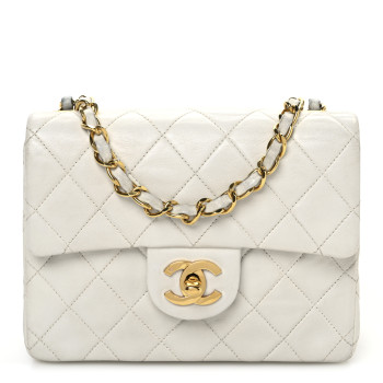 CHANEL Lambskin Quilted Mini Square Flap White