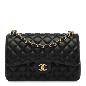 CHANEL Lambskin Quilted Jumbo Double Flap Black