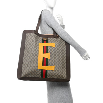 GUCCI GG Supreme Monogram Web DIY Ophidia Tote Brown