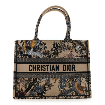 CHRISTIAN DIOR Canvas Embroidered Jardin D'Hiver Medium Book Tote Beige Multicolor