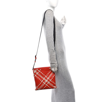 BOTTEGA VENETA Nappa Intrecciato Crossbody Messenger Bag Red White