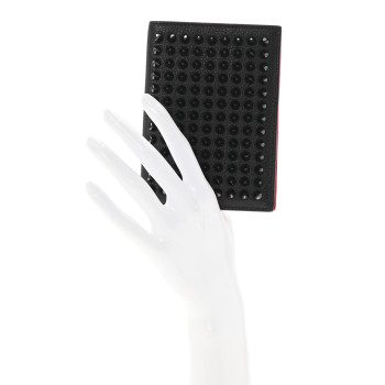 CHRISTIAN LOUBOUTIN Calfskin Studded Loubipass Passport Holder Black