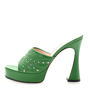 GUCCI Calfskin Embellished Claire Mules 37.5 Spring Green
