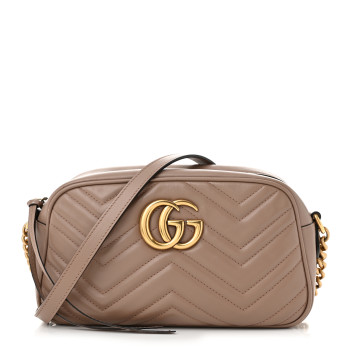 GUCCI Calfskin Matelasse Small GG Marmont Chain Shoulder Bag Porcelain Rose