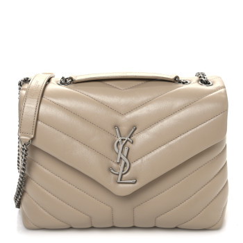 SAINT LAURENT Calfskin Y Quilted Monogram Small Loulou Chain Satchel Nude Powder