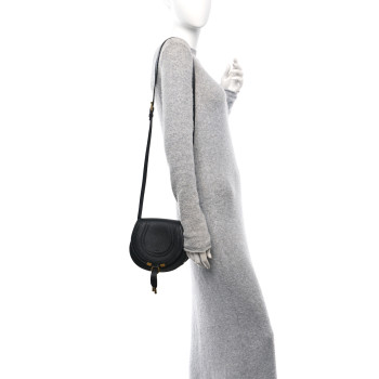 CHLOE Grained Calfskin Small Marcie Saddle Bag Black
