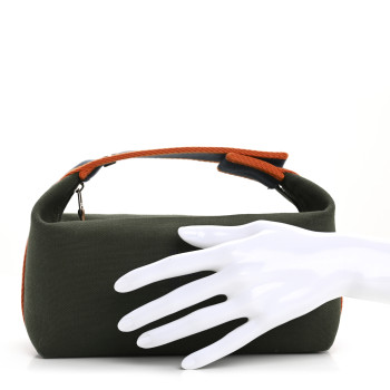 HERMES Canvas Small Bride-A-Brac Pouch Vert Foret