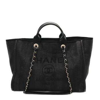 CHANEL Mixed Fibers Calfskin Striped Medium Deauville Black