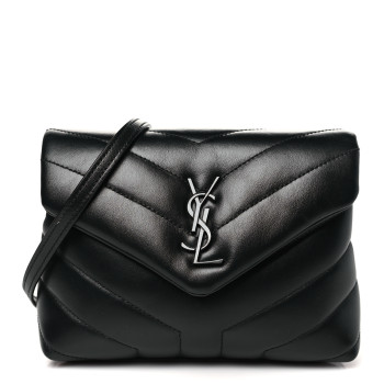 SAINT LAURENT Calfskin Y Quilted Monogram Monochrome Toy Loulou Crossbody Bag Black