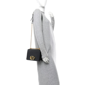 CHRISTIAN DIOR Patent Micro-Cannage 30 Montaigne Chain Flap Bag Black