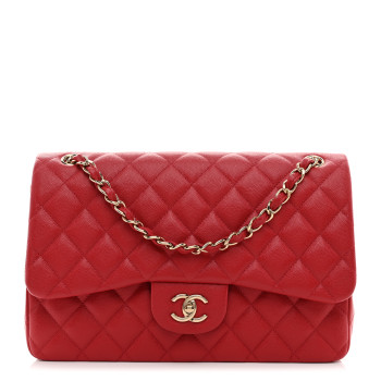 CHANEL Caviar Quilted Jumbo Double Flap Red